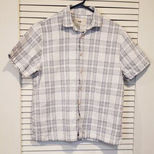 Folk Curtis Cotton Linen Plaid Short Sleeve Button Up shirt size small